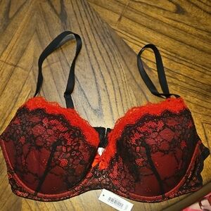 Adore Me Black and Red Lace Bra